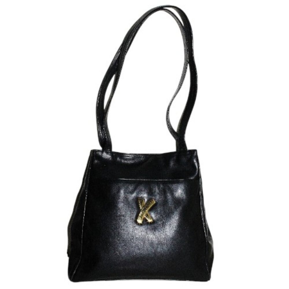 Paloma Picasso black vintage leather shoulder bag